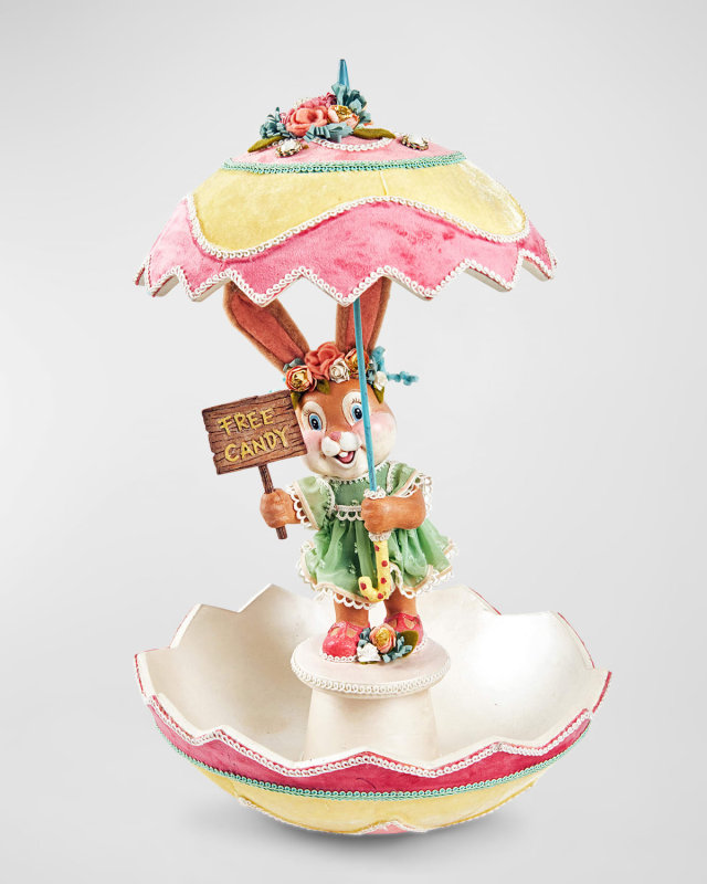 Spring Showers Bunny with Umbrella Candy Dish